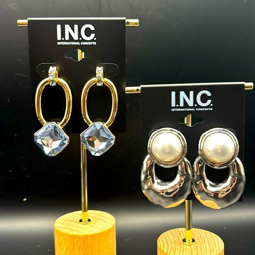 I.N.C. Earrings Bundle Lot of 2 Pairs Gold Tone‎ Dangle + Pearl Statement New